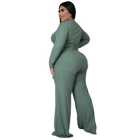 Casual Slim Women's Plus Size Wide Leg Two Piece Outfits