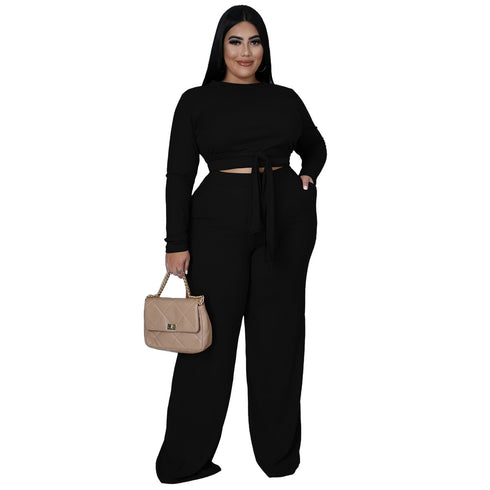 Casual Slim Women's Plus Size Wide Leg Two Piece Outfits