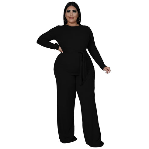 Casual Slim Women's Plus Size Wide Leg Two Piece Outfits
