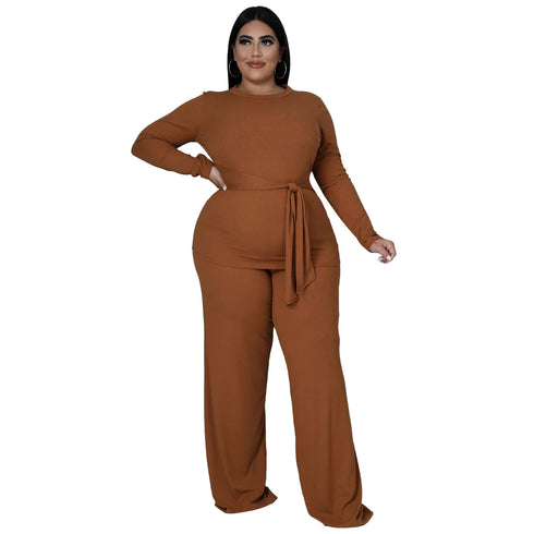Casual Slim Women's Plus Size Wide Leg Two Piece Outfits