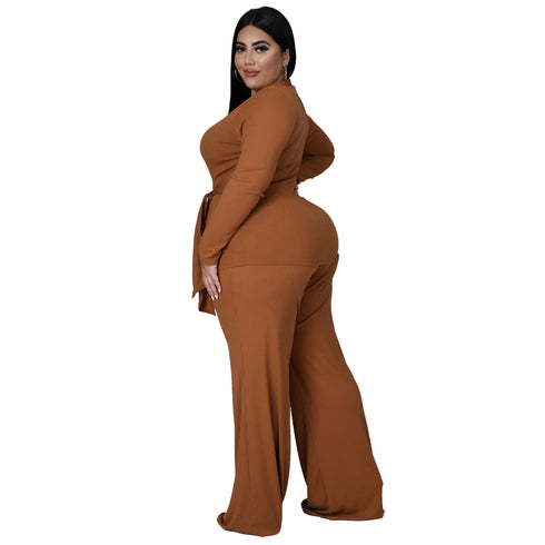 Casual Slim Women's Plus Size Wide Leg Two Piece Outfits