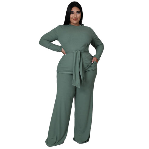 Casual Slim Women's Plus Size Wide Leg Two Piece Outfits