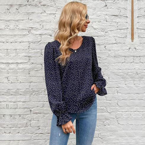 Casual Vintage Blouse Women's Leopard Round Collar Shirts