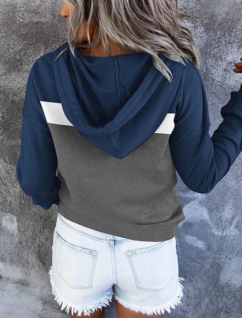 Casual Women's Color Matching Workout Pocket Hoodies