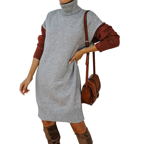 Casual Women's Loose Simple High Neck Knitted Dress