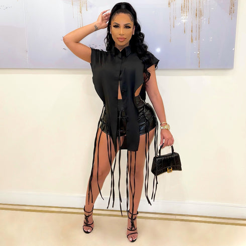 Casual Women's Mid Waist Imitation Leather Shorts