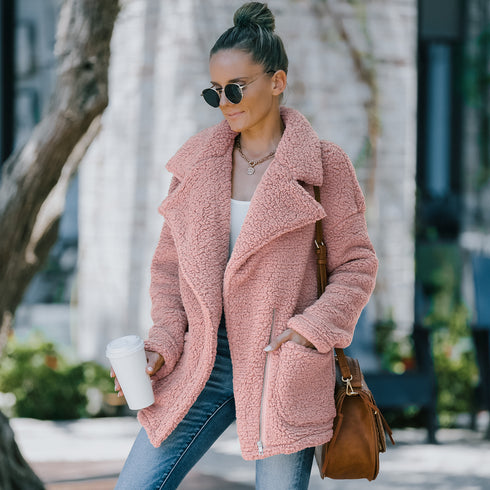 Casual Women's Stylish Outwear Lapel Open Front Long Plush Coat