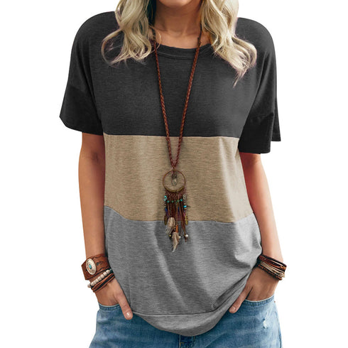 Casual Women's T-shirt Round Collar Short Sleeves Loose Top
