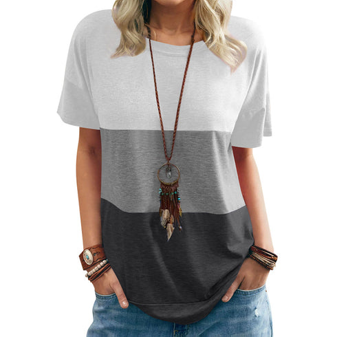 Casual Women's T-shirt Round Collar Short Sleeves Loose Top
