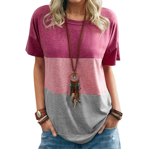 Casual Women's T-shirt Round Collar Short Sleeves Loose Top