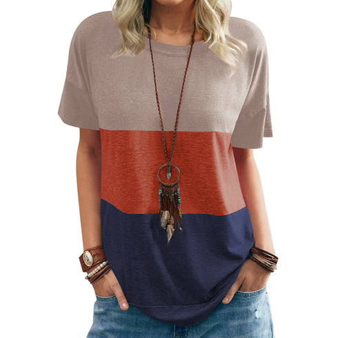 Casual Women's T-shirt Round Collar Short Sleeves Loose Top