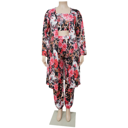 Chest Wrap Cape Print Women's Plus Size 3 Piece Lounge Set