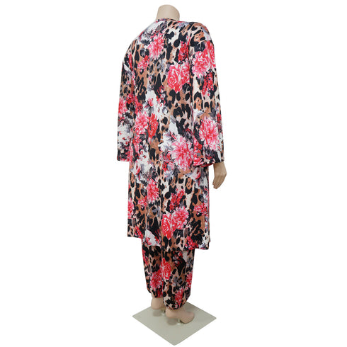 Chest Wrap Cape Print Women's Plus Size 3 Piece Lounge Set