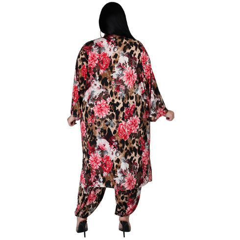 Chest Wrap Cape Print Women's Plus Size 3 Piece Lounge Set