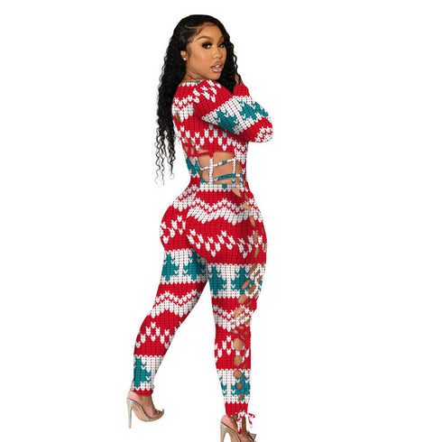 Christmas Pattern Women's Plus Size Two Piece Outfits