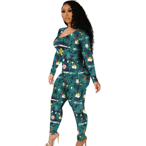 Christmas Pattern Women's Plus Size Two Piece Outfits