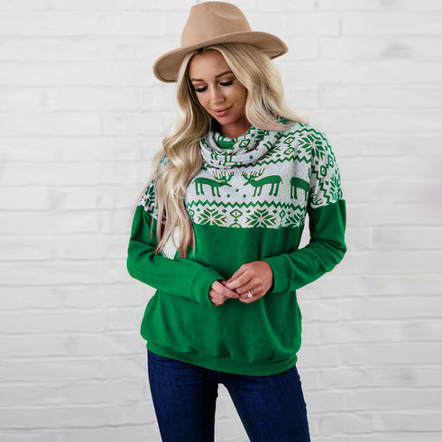 Christmas Printed Women's Pullover Top Turtleneck