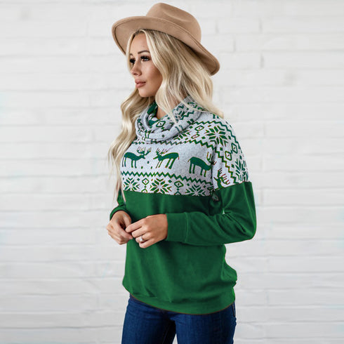 Christmas Printed Women's Pullover Top Turtleneck