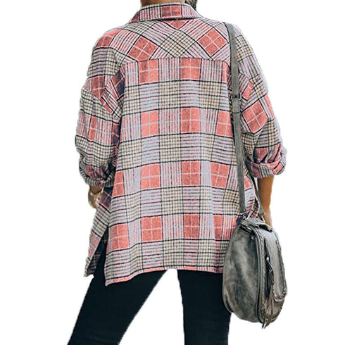 Classical Lapel Women's Plaid Jacket Button Shirts Coats