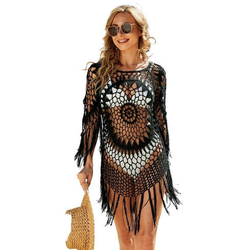 Cover Up Crochet Hollow Out Tassel Women's Tunics