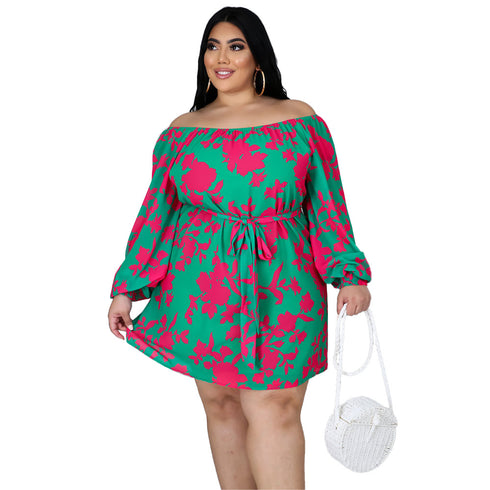 Cute Stylish Loose Women's Off Shoulder Print Dresses