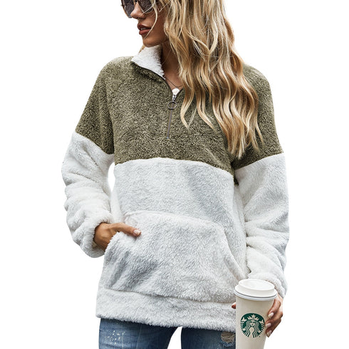Cute Women's Patchwork Pullover Plush Loose Tops