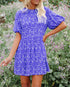 Cute Women's Puff Sleeve Round Neck Print Floral Dresses