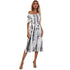 Cute Women's Round Neck Slit Tie-dye Print Dresses