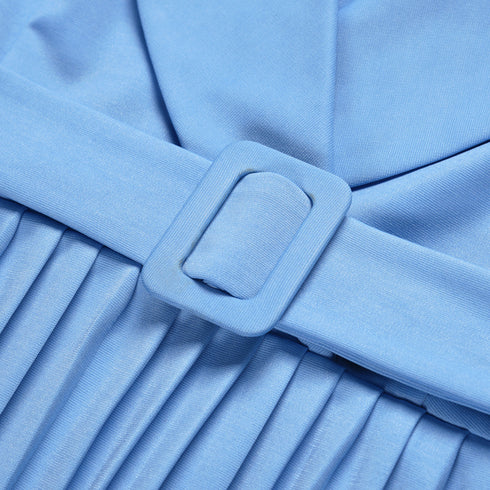 Elegant Women's Long Sleeve Pleated Medium Length Dress