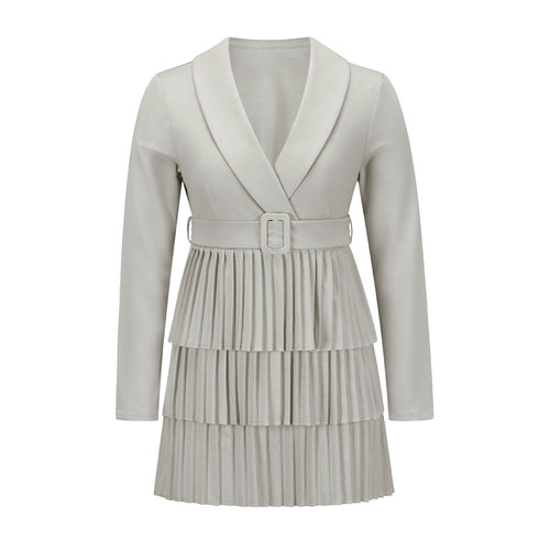 Elegant Women's Long Sleeve Pleated Medium Length Dress