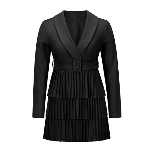 Elegant Women's Long Sleeve Pleated Medium Length Dress