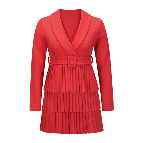 Elegant Women's Long Sleeve Pleated Medium Length Dress