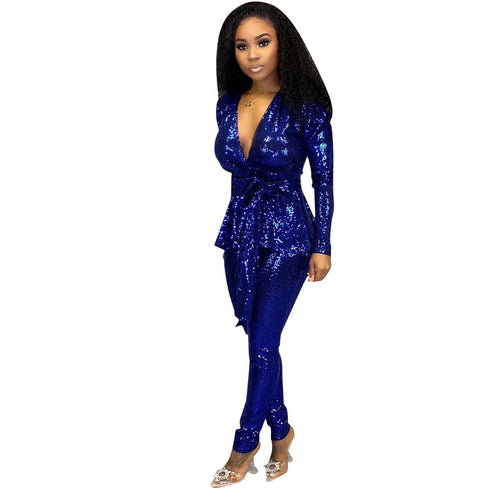 Fashion Gilt Cloth Long Sleeve Suit Women's Two Piece Outfits
