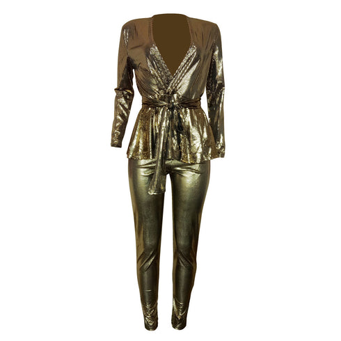 Fashion Gilt Cloth Long Sleeve Suit Women's Two Piece Outfits
