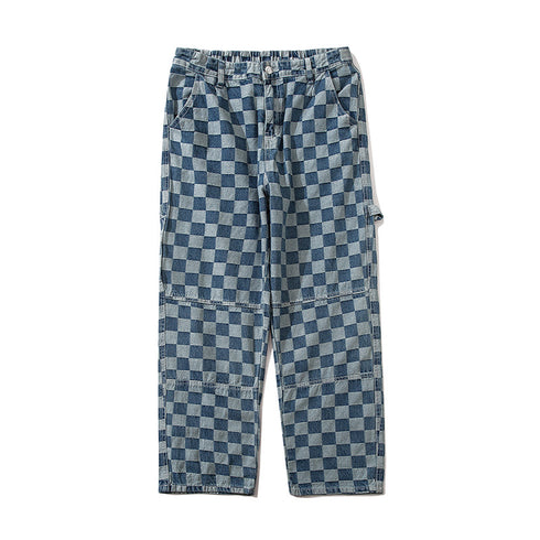 Fashion Loose Fit Comfort Casual Plaid Denim Jeans