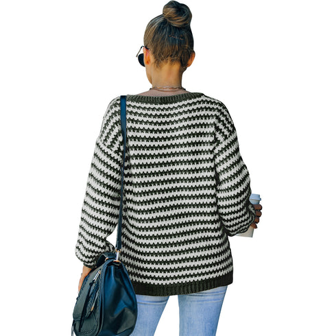 Fashion Loose Sweater Pullover V Neck Sweater Women's Knit Tops