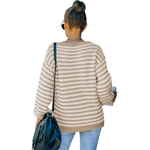 Fashion Loose Sweater Pullover V Neck Sweater Women's Knit Tops