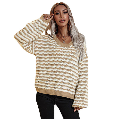 Fashion Loose Sweater Pullover V Neck Sweater Women's Knit Tops