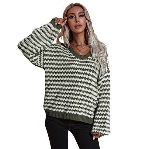 Fashion Loose Sweater Pullover V Neck Sweater Women's Knit Tops