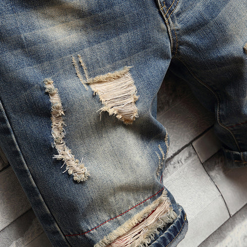 Fashion Mid Waisted Comfy Men's Ripped Jeans Shorts