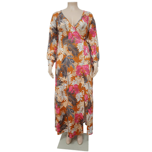 Fashion Plus Size Women's V Neck Printed Maxi Dresses