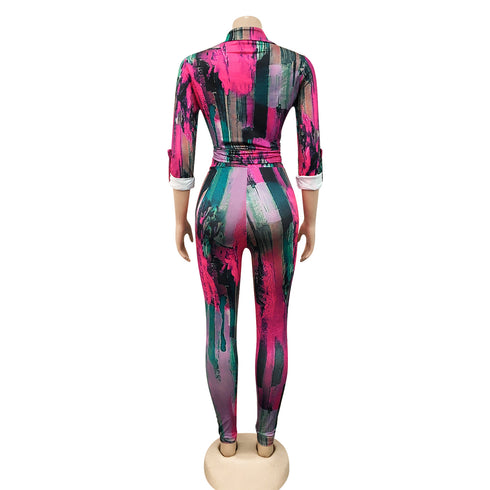 Fashion Printed Women's V-neck Two Piece Outfits