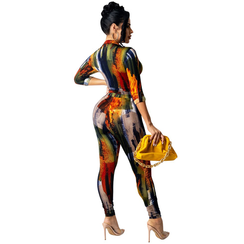 Fashion Printed Women's V-neck Two Piece Outfits