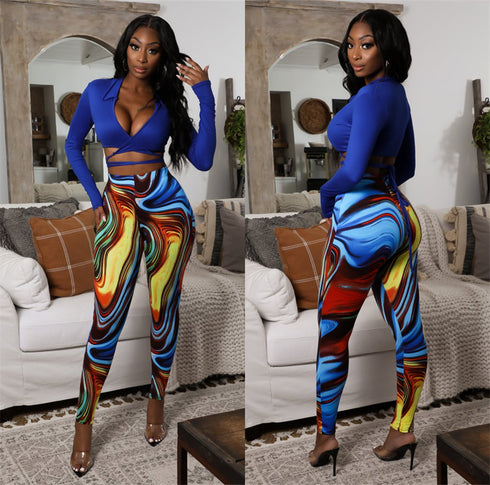 Fashion Sexy Printed Fit Slim Women's Two Piece Outfits