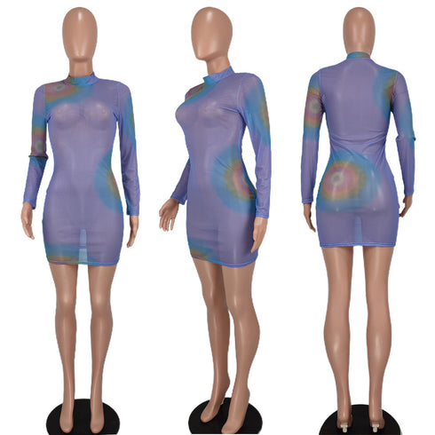 Fashion Sexy Women's Long Sleeve Printed Dresses