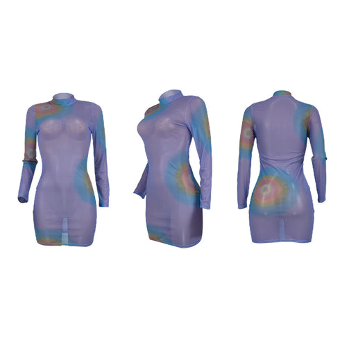 Fashion Sexy Women's Long Sleeve Printed Dresses