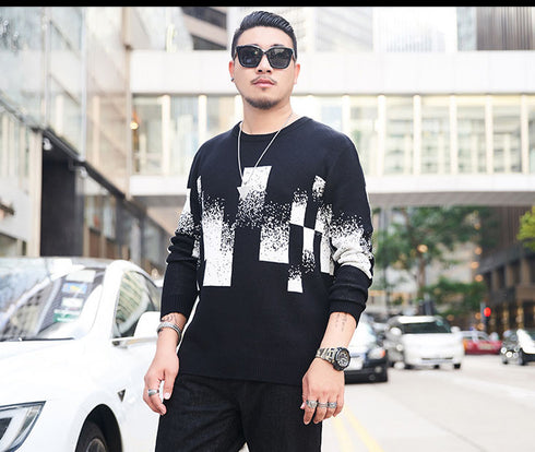 Fashion Soft Square Men's Crewneck Plus Size Sweater