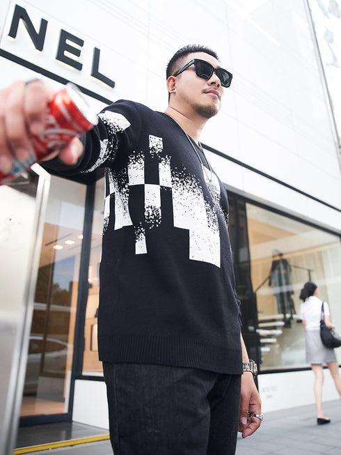 Fashion Soft Square Men's Crewneck Plus Size Sweater