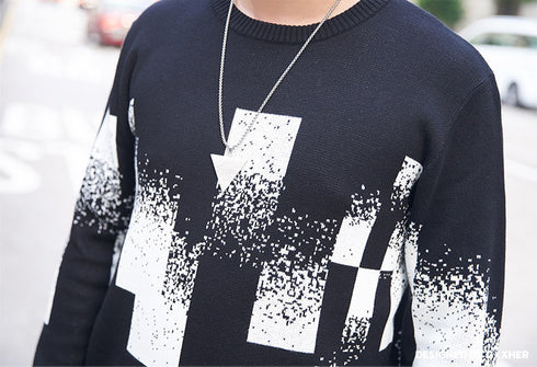 Fashion Soft Square Men's Crewneck Plus Size Sweater