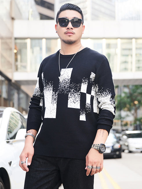 Fashion Soft Square Men's Crewneck Plus Size Sweater